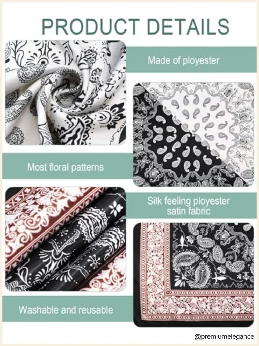 12 Pack Square Satin Scarf for Women Silk-Like Fashion Neck Scarves Hair Wraps
